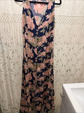Reverse Navy Dress with Pink Floral Print